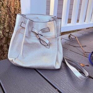 Annabel Ingall Metallic Silver Leather Crossbody Bag